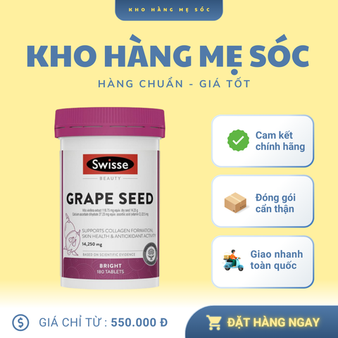 Viên Uống Tinh Chất Hạt Nho Swisse Beauty 14,250mg - Chống Oxy Hóa, Làm Đẹp Da, Hỗ Trợ Tim Mạch - Lọ 180 Viên Xuất Xứ Úc