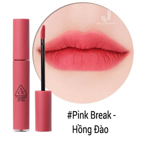 Son Kem Lì 3CE Velvet Lip Tint #Pink Break - Son Môi Dưỡng Ẩm, Màu Hồng Tươi Tắn, Thời Trang Hàn Quốc, Giữ Màu Lâu, Phù Hợp Trang Điểm Mỗi Ngày
