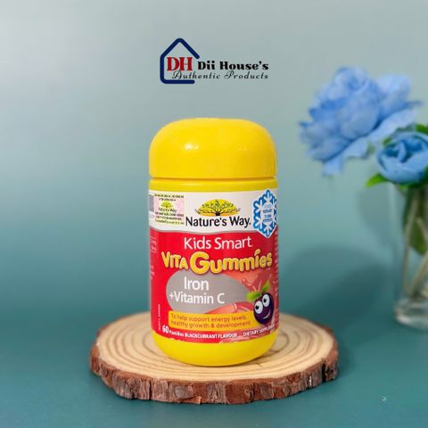 Kẹo Dẻo Bổ Sung Kẽm và Vitamin C Nature's Way Kids Smart Vita Gummies Sắt + Vitamin C 60 viên - Hỗ Trợ Sức Đề Kháng Cho Trẻ 2-12 Tuổi