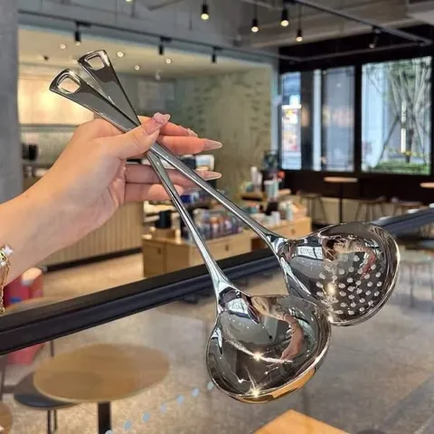 Set Muôi Lẩu Inox 304 Chockmen - Bộ Muôi Canh & Muôi Thủng Chống Trơn Dài 29cm - Dụng Cụ Nhà Bếp An Toàn và Dễ Vệ Sinh
