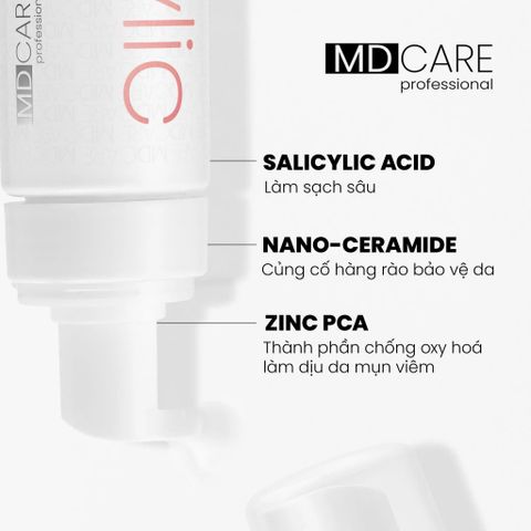 MD CARE Sữa Rửa Mặt BHA Dạng Bọt - Giảm Nhờn, Ngăn Ngừa Mụn, Làm Sạch Lỗ Chân Lông, Dưỡng Ẩm Cho Da Dầu & Nhạy Cảm (200ml)