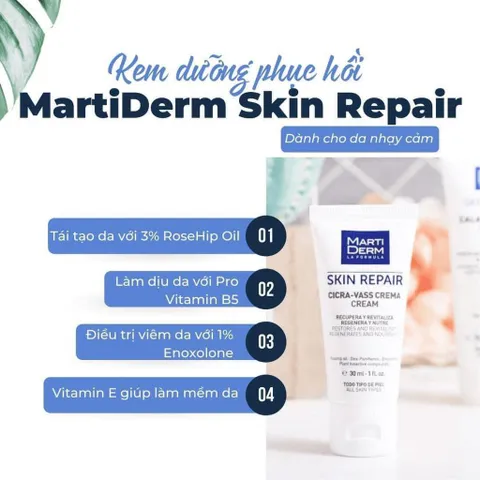 Kem Dưỡng Tái Tạo Da Nhạy Cảm Martiderm Skin Repair Cicra-Vass Cream 2ml - Chăm sóc làn da tổn thương, làm dịu và phục hồi nhanh chóng