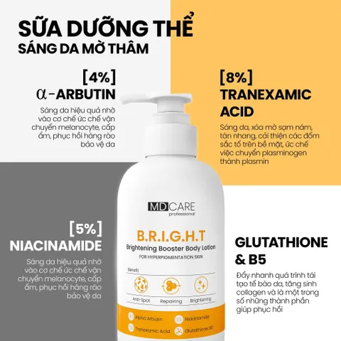 Sữa Dưỡng Thể MD CARE B.R.I.G.H.T Brightening Booster 200ml - Làm Trắng Da, Mờ Thâm, Cung Cấp Độ Ẩm và Chống Lão Hóa