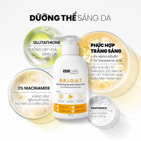 Sữa Dưỡng Thể MD CARE B.R.I.G.H.T Brightening Booster 200ml - Làm Trắng Da, Mờ Thâm, Cung Cấp Độ Ẩm và Chống Lão Hóa