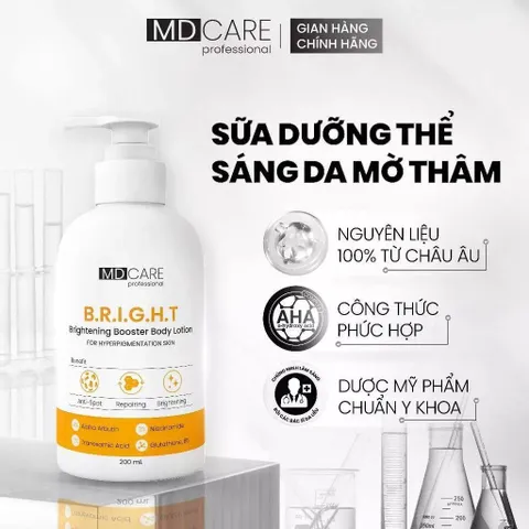 Sữa Dưỡng Thể MD CARE B.R.I.G.H.T Brightening Booster 200ml - Làm Trắng Da, Mờ Thâm, Cung Cấp Độ Ẩm và Chống Lão Hóa