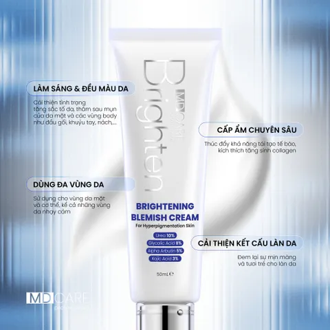 Kem Dưỡng Sạch Da MD CARE - Mờ Thâm Mụn, Nám và Tàn Nhang, Tăng Cường Độ Sáng và Collagen, Dành Cho Da Nhạy Cảm 50ml