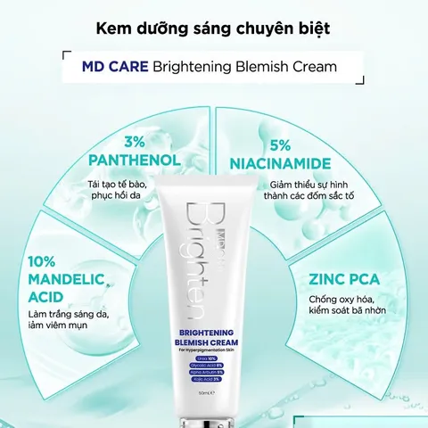 Kem Dưỡng Sạch Da MD CARE - Mờ Thâm Mụn, Nám và Tàn Nhang, Tăng Cường Độ Sáng và Collagen, Dành Cho Da Nhạy Cảm 50ml