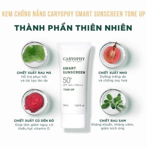 Kem Chống Nắng Caryophy SPF50+ PA+++ Tone Up 50ml - Giúp Làm Sáng Da, Bảo Vệ Tối Ưu Trước Tia UV, Dành Cho Da Nhạy Cảm