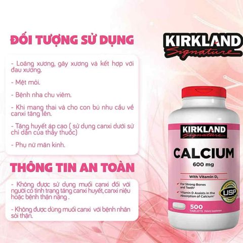 Viên uống Bổ sung Canxi 600mg + Vitamin D3 400 I.U Kirkland Signature 500 viên - Giúp xương và răng chắc khỏe, Hàng Mỹ chính hãng