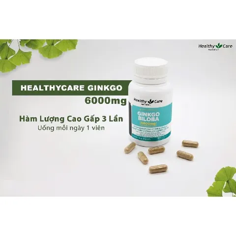 Viên uống bổ não Ginkgo Biloba Healthy Care 6000mg - Tăng cường trí nhớ và sức khỏe não bộ, 60 viên hữu hiệu cho sinh viên và người lớn tuổi - Úc