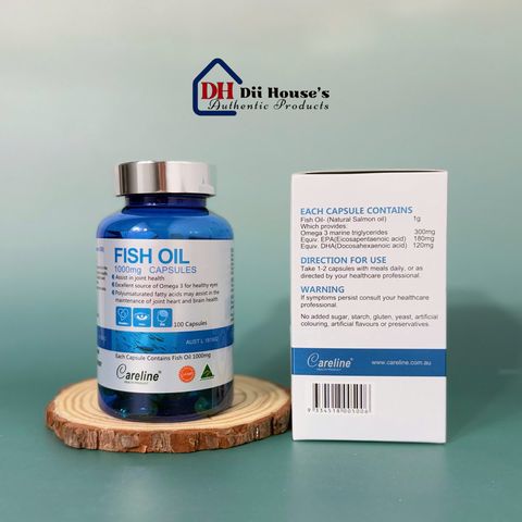 Dầu Cá Careline Fish Oil 1000mg - Hỗ Trợ Omega 3, DHA, EPA, Tăng Cường Sức Khỏe Tim Mạch và Não Bộ - 100 Viên
