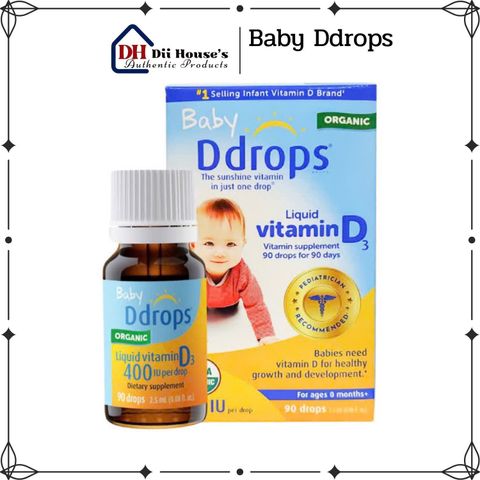 Vitamin D3 cho trẻ sơ sinh Baby Ddrops 400 IU - 90 giọt, hỗ trợ phát triển xương và tăng cường miễn dịch an toàn và hiệu quả.
