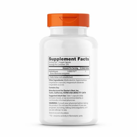 Viên Uống Nattokinase Doctor's Best Cải Thiện Tim Mạch - Hỗ Trợ Lưu Thông Máu, Ngăn Ngừa Đột Quỵ (90 Viên)