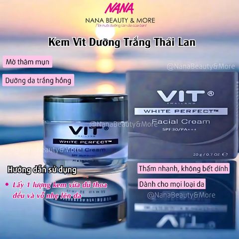 Kem Dưỡng Trắng Da VIT White Perfect Facial Cream 12g - Mờ Thâm, Cấp Ẩm, SPF30, Dành Cho Tất Cả Các Loại Da
