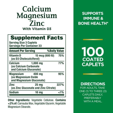 Viên uống Calcium Magnesium Zinc Nature's Bounty hũ 100 viên [Hàng Mỹ]