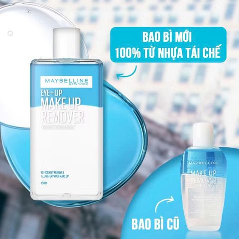 Nước Tẩy Trang Mắt & Môi Maybelline Eye & Lip Makeup Remover 150ml - Sạch Sâu, Dịu Nhẹ Cho Da Nhạy Cảm - Hàng Chính Hãng
