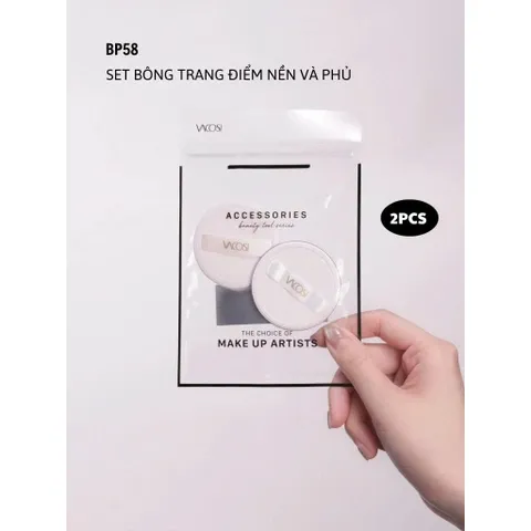 Set 2 bông phấn trang điểm VACOSI Tap & Touch - Bông tròn nền và phủ tự nhiên, Hộp nhỏ gọn cho lớp nền hoàn hảo