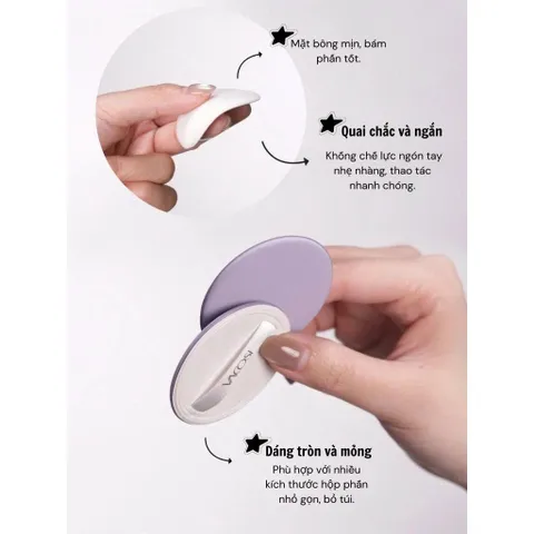 Set 2 bông phấn trang điểm VACOSI Tap & Touch - Bông tròn nền và phủ tự nhiên, Hộp nhỏ gọn cho lớp nền hoàn hảo
