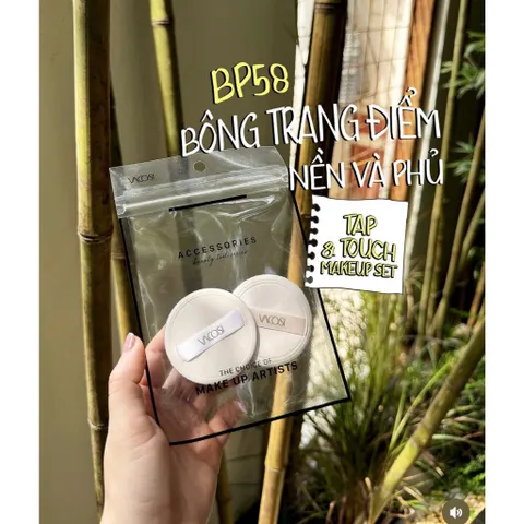 Set 2 bông phấn trang điểm VACOSI Tap & Touch - Bông tròn nền và phủ tự nhiên, Hộp nhỏ gọn cho lớp nền hoàn hảo
