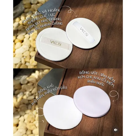 Set 2 bông phấn trang điểm VACOSI Tap & Touch - Bông tròn nền và phủ tự nhiên, Hộp nhỏ gọn cho lớp nền hoàn hảo