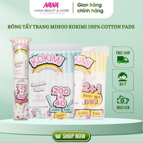 Bông Tẩy Trang Mihoo Kokimi 150/210/240 Miếng 100% Cotton Pads Chính Hãng, Phù Hợp Mọi Loại Da, Làm Sạch Sâu, Không Để Xơ Bông