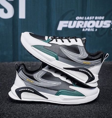 Giày Thể Thao Nam Mã 0016 Da PU Phối Màu Đen Xám Thời Trang - Sneaker Đế Bằng Thoải Mái Phong Cách Năng Động