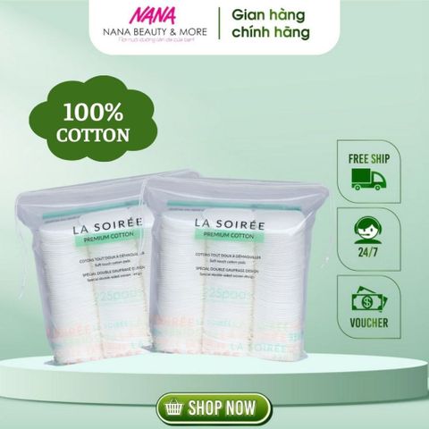 Bông Tẩy Trang LA SOIRÉE Premium Cotton 225 Miếng - Dịu Nhẹ Cho Da Nhạy Cảm, Làm Sạch Hiệu Quả - Hàng Chính Hãng Nana Shop