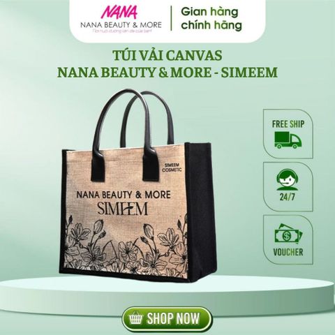 Túi xách canvas NANA BEAUTY & SIMEEM size to có khóa kéo - Túi tote đi du lịch thời trang, họa tiết vintage đẹp mắt