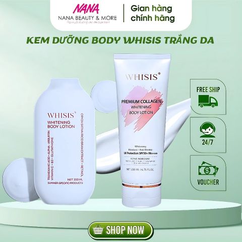 Dưỡng Thể Trắng Da Ngày Đêm Whisis Premium - Lotion Collagen & Men Gạo 200ml/300ml, Làm Sáng Da & Cấp Ẩm Tối Ưu, Hàn Quốc