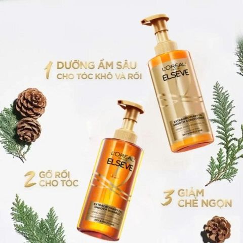 Bộ Dầu Gội Dưỡng Tóc L'Oreal Paris Extraordinary Oil Smooth 440ml - Giúp Tóc Suôn Mượt & Ngăn Tình Trạng Tóc Chẻ Ngọn