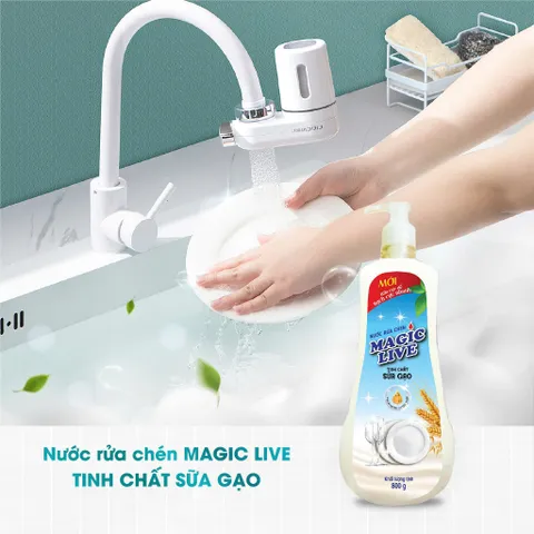 Nước Rửa Chén Magic Live Hương Sữa Gạo 800g - Đánh Bay Dầu Mỡ, Khử Mùi Hôi, An Toàn Cho Da Tay