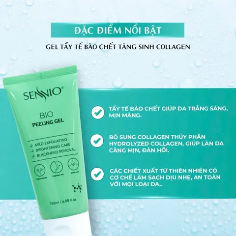 Gel Tẩy Tế Bào Chết Mặt SENNIO Bio Peeling Gel 180ml - Tăng Sinh Collagen, Làm Sạch Da, Se Khít Lỗ Chân Lông, Chống Lão Hóa