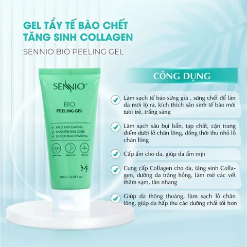 Gel Tẩy Tế Bào Chết Mặt SENNIO Bio Peeling Gel 180ml - Tăng Sinh Collagen, Làm Sạch Da, Se Khít Lỗ Chân Lông, Chống Lão Hóa