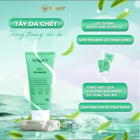 Gel Tẩy Tế Bào Chết Mặt SENNIO Bio Peeling Gel 180ml - Tăng Sinh Collagen, Làm Sạch Da, Se Khít Lỗ Chân Lông, Chống Lão Hóa