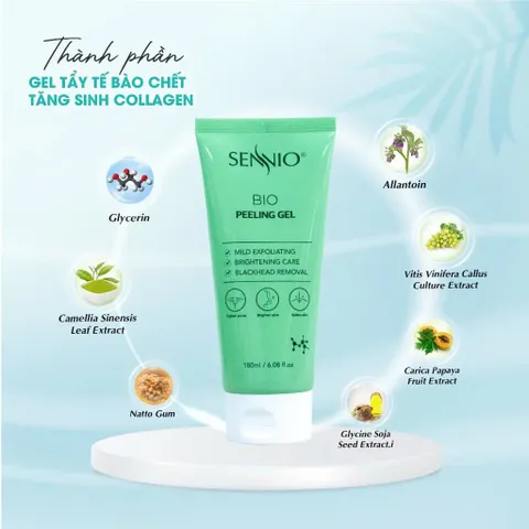 Gel Tẩy Tế Bào Chết Mặt SENNIO Bio Peeling Gel 180ml - Tăng Sinh Collagen, Làm Sạch Da, Se Khít Lỗ Chân Lông, Chống Lão Hóa