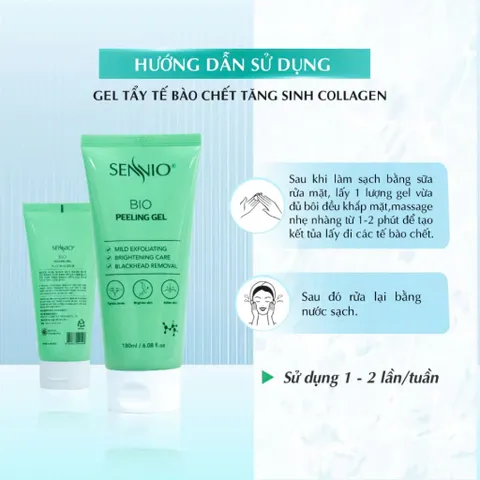 Gel Tẩy Tế Bào Chết Mặt SENNIO Bio Peeling Gel 180ml - Tăng Sinh Collagen, Làm Sạch Da, Se Khít Lỗ Chân Lông, Chống Lão Hóa