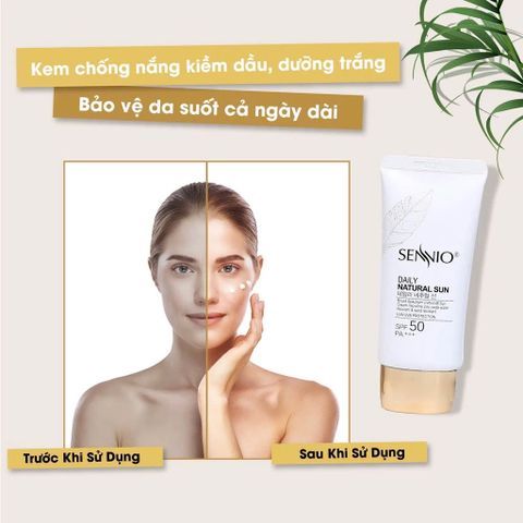 Kem Chống Nắng Kiềm Dầu SENNIO Daily Natural Cream SPF50 Dưỡng Trắng Đa Năng 50ml - Bảo Vệ Da Và Kiểm Soát Dầu Mặt