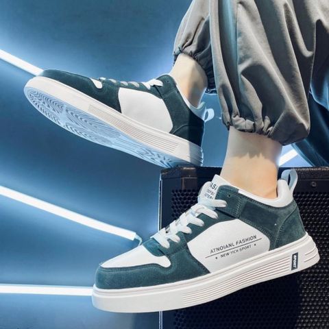 Giày Nam Da PU 0012 - Thời Trang Sneaker Êm Nhẹ Đế Cao Su Tổng Hợp, Màu Trắng và Xanh, Phong Cách Trẻ Trung, Kích Cỡ 39-43