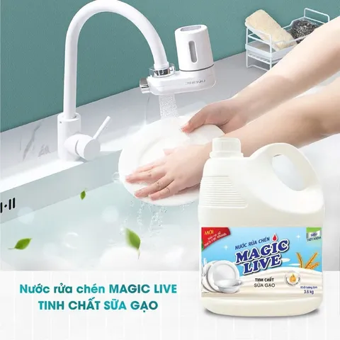 Nước Rửa Chén MAGIC LIVE Hương Sữa Gạo 3,6kg - Khử Mùi, Đánh Bóng Chén Đĩa An Toàn Cho Sức Khỏe, Thân Thiện Với Môi Trường
