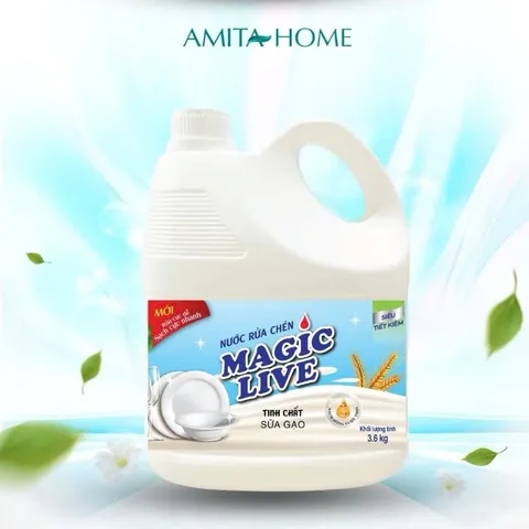 Nước Rửa Chén MAGIC LIVE Hương Sữa Gạo 3,6kg - Khử Mùi, Đánh Bóng Chén Đĩa An Toàn Cho Sức Khỏe, Thân Thiện Với Môi Trường