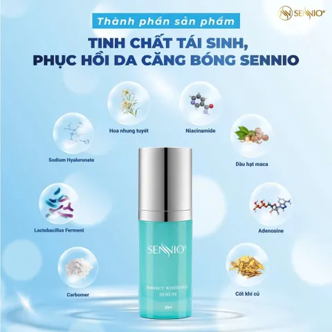 Serum Trắng Da Sennio Perfect Whitening 30ml - Dưỡng Ẩm Tái Tạo Da, An Toàn Cho Mọi Loại Da, Chiết Xuất Thiên Nhiên