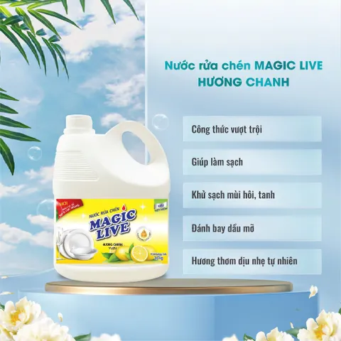 Nước Rửa Chén Magic Live Hương Chanh 800g - Làm Sạch Bát Đĩa Hiệu Quả, Khử Mùi Tanh, Dịu Nhẹ Với Da Tay - Sản Phẩm Gốc Việt Nam