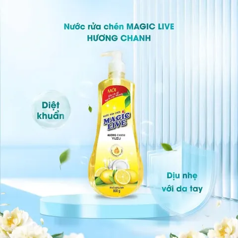 Nước Rửa Chén Magic Live Hương Chanh 800g - Làm Sạch Bát Đĩa Hiệu Quả, Khử Mùi Tanh, Dịu Nhẹ Với Da Tay - Sản Phẩm Gốc Việt Nam