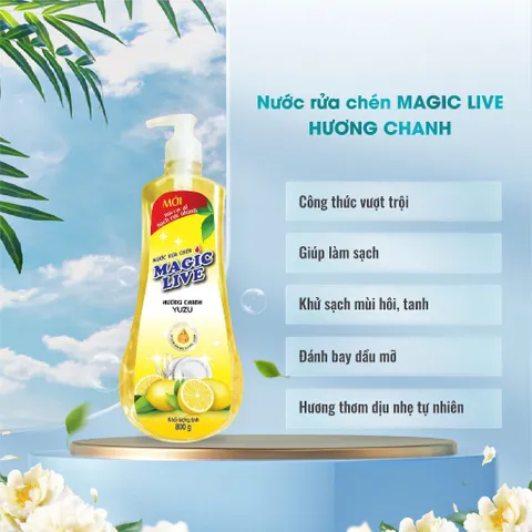 Nước Rửa Chén Magic Live Hương Chanh 800g - Làm Sạch Bát Đĩa Hiệu Quả, Khử Mùi Tanh, Dịu Nhẹ Với Da Tay - Sản Phẩm Gốc Việt Nam