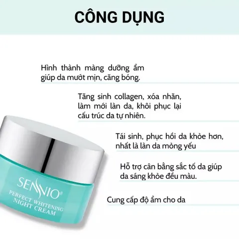 Kem Dưỡng Đêm SENNIO Whitening Night Cream 30g - Dưỡng Trắng, Tái Tạo, Phục Hồi Da - Sản Phẩm Hàn Quốc Chất Lượng Cao