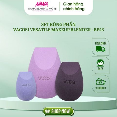 Set Bông Phấn VACOSI BP43 Đa Năng - Bộ Làm Đẹp Tán Kem Nền Hoàn Hảo, Vát Xéo Đôi Tiện Lợi cho Lớp Nền Mịn Màng