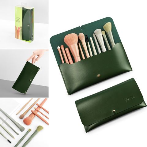 Bộ Cọ Trang Điểm Vacosi 12 Cây Kèm Ví Xanh Rêu BC35 - Cọ Chuyên Nghiệp Hàn Quốc, Thiết Kế Sang Trọng, Tiện Dụng cho Người Mới Bắt Đầu