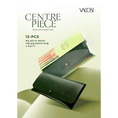 Bộ Cọ Trang Điểm Vacosi 12 Cây Kèm Ví Xanh Rêu BC35 - Cọ Chuyên Nghiệp Hàn Quốc, Thiết Kế Sang Trọng, Tiện Dụng cho Người Mới Bắt Đầu