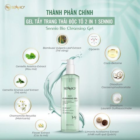 Nước Tẩy Trang Không Cồn SENNIO Bio Cleanser Gel 2in1 200ml - Giải Pháp Làm Sạch Sâu Da Dầu, Nhạy Cảm, An Toàn và Hiệu Quả