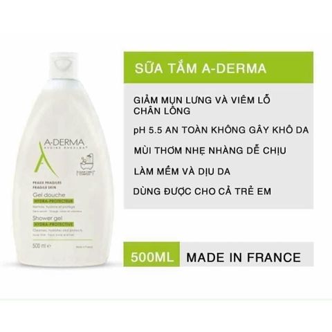 Sữa Tắm A-DERMA Eco Hydra Protecteur 500ml - Giảm Mụn Lưng, Thu Nhỏ Lỗ Chân Lông, Dưỡng Ẩm Tự Nhiên, Phù Hợp Cho Da Nhạy Cảm